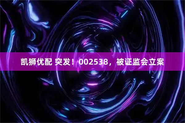 凯狮优配 突发！002538，被证监会立案